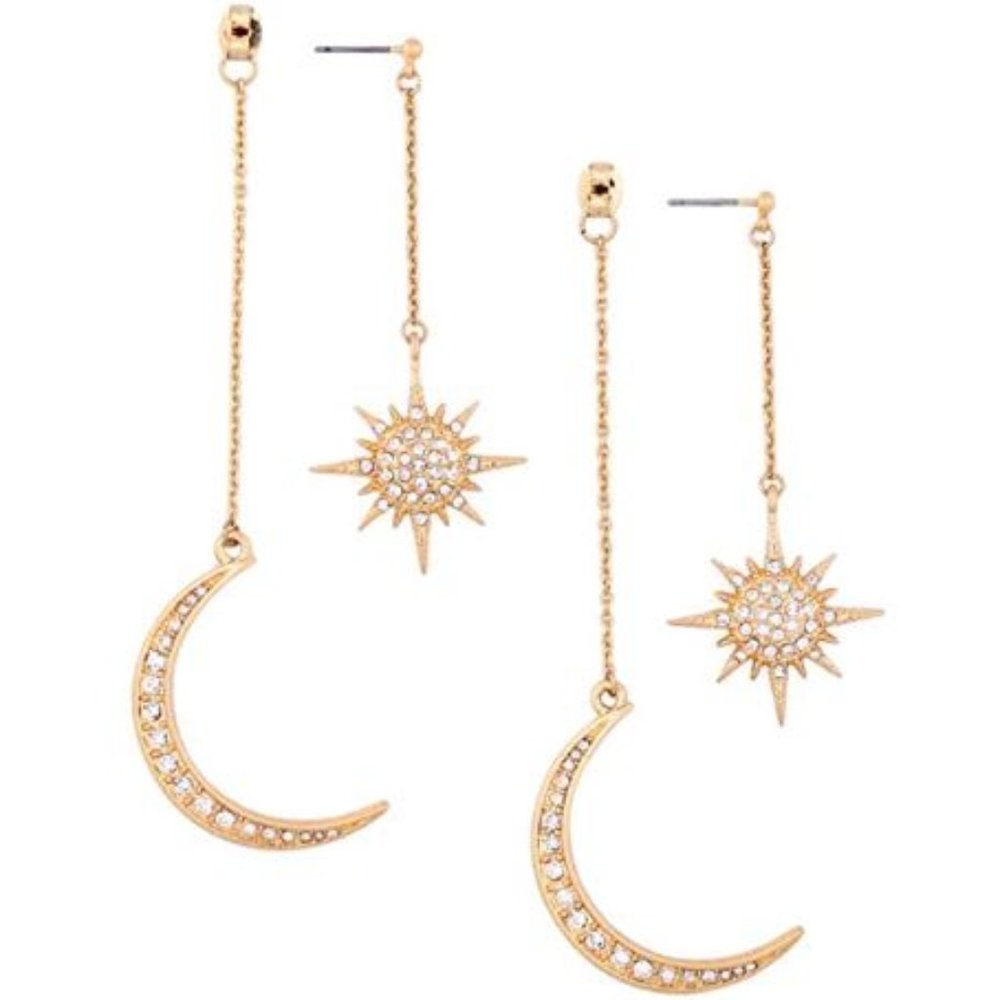 Moon & Star Fashion Earrings-Long Drop Dangle Stud